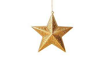 Obraz premium Ornate gold star Christmas ornament with detailed filigree patterns and decorative metalwork hanging design, isolated on a transparent background