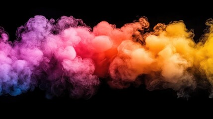Vibrant smoke clouds in purple, pink, orange, and yellow hues.