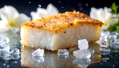 Crispy Breaded Fish with Salt Crystals and Flowers