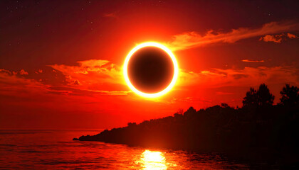 Annular Solar Eclipse over Ocean at Sunset
