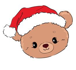 Hand Drawn Cute Teddy Bear Christmas Holiday Vector Illustration