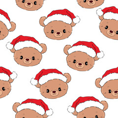 Christmas background Seamless pattern teddy bear new year print design background vector textile for kids fashion