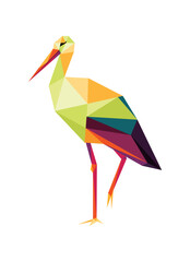 Stork Bird in colorful Polygon low poly.  Stork silhouettes colorful Vector Illustration. Egret colorful logo.