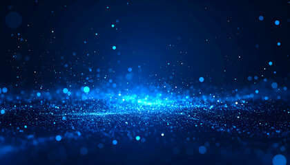 Abstract Blue Particle Background With Glowing Light Effects