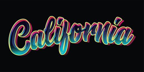 California Word typography In Colorful Tosca Glowing Neon.