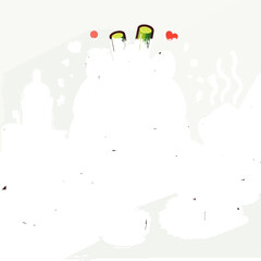 Two paint buckets drip green paint a heart and dot float Silhouetted figures and brushstrokes complete the scene