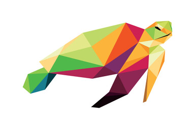 Turtle in colorful Polygon low poly.  Turtle Abstract colorful Vector Icon. Turtle colorful logo Illustration.