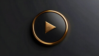 Gold and Black Play Button Icon on Dark Background