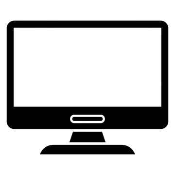 Minimalist white outline of a computer monitor on a black background isolated on transparent background