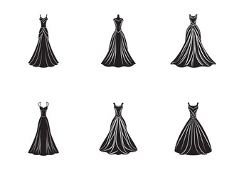 set of evening gown sketch icon silhouette vector illustration