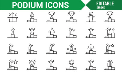 A set of minimalist podium icons showcasing trophies and victory poses for award content.