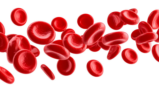 Flowing red blood cells isolated on transparent or white background, png