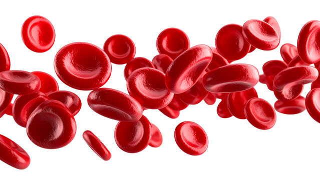 Flowing red blood cells isolated on transparent or white background, png