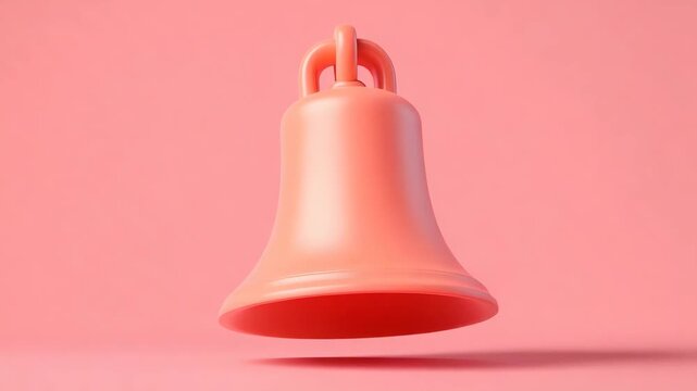 Rendered image of a pink bell floating in mid-air, casting a soft shadow on a pink surface.