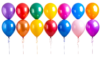 Collection set of colorful balloons isolated on transparent or white background, png
