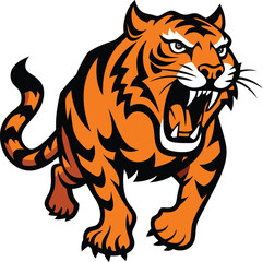 Fierce Roaring Tiger Silhouette in Bold Vector Style