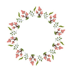 Circular Frame with Hand-Drawn Pink Forest Mushrooms