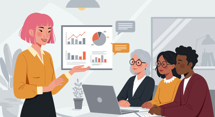 Fototapeta premium A diverse group of people in a meeting room with a presentation