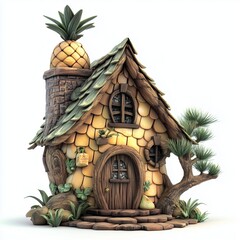 Pineapple house for kids cartoon icon illustration, isolated white