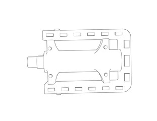 Modern Bike Pedal Wireframe Illustration: Clean Line Art Outline of Cycling Equipment, Ideal for Product Design, Engineering Schematics, and Mechanical Blueprints, Monochrome Digital Vector.