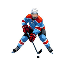 Obraz premium Ice Hockey Player In Action Gripping The Puck isolated on transparent background Generative AI.