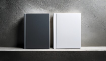 sleek hardcover book mockup on a concrete wall empty and waiting for design concept or book cover concept modern