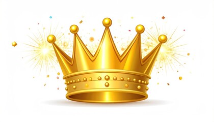 Golden Crown with Sparks and Glitter against a White Background
