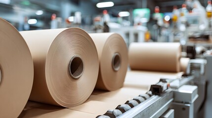 Brown paper rolls manufacturing process in factory for packaging and printing industry use case