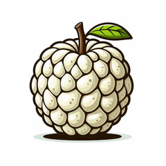 A cartoonish sugarapple fruit with a visible stem and leaf featuring segments and a shadow below