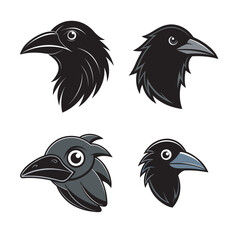 set of black silhouettes of crows