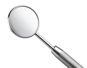  Realistic Stainless Steel Dental Mirror with Round Reflective Head, Isolated on Transparent Background PNG