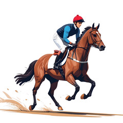 Jockey and Horse in Full Gallop, a Thrilling Race Moment isolated on transparent background Generative AI.