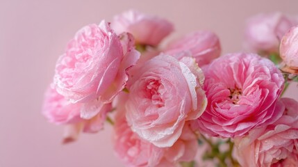 Close-up of Soft Pink Ranunculus Flowers Blooming with Delicate Petals and Fresh Green Stems.