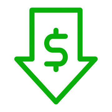 Green dollar sign arrow down icon simple flat design isolated on white background isolated on transparent background