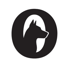 Black dog silhouette inside white oval within black circle vector