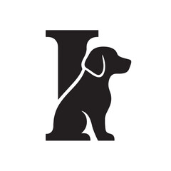 Black dog sitting beside letter i animal canine