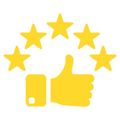 Yellow stars and thumbs up icon flat design isolated on white background isolated on transparent background