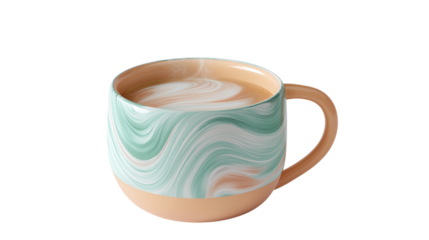 3D Mug of Coffee with Swirls Isolated on Transparent Background for Design Projects