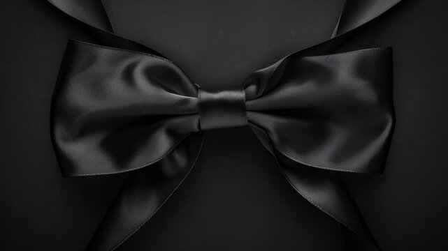 A close-up of a black bow tie sitting on a black surface, perfect for use in editorial or commercial settings where a simple yet elegant design is required