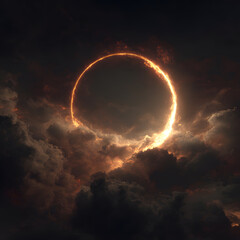3d isolated ring in pink, neaon light, in cloudy background, rendering, frame, neon, presentation, background