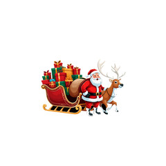 Fototapeta premium A cartoon santa claus with a reindeer and a sleigh full of christmas gifts