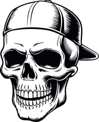 Skull with Backwards Cap, Hip Hop Skull Illustration