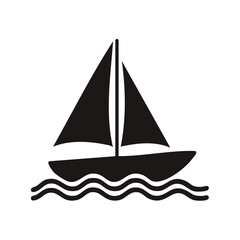 Simple Silhouette of Sailboat on Water with Waves Symbol Vector Illustration