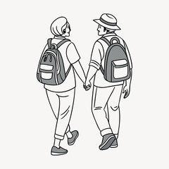 Two people middle aged are walking together vector image