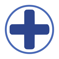Obraz premium Blue plus sign icon inside a white circle with blue outline on black background symbol help medical emergency