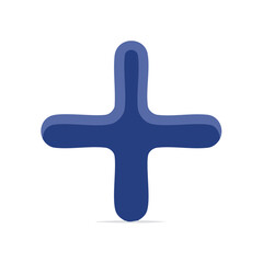 Obraz premium Blue plus sign with rounded edges on black background represents addition and increase.