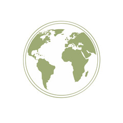 Obraz premium Olive green world globe icon showing continents, environment and international concept illustration