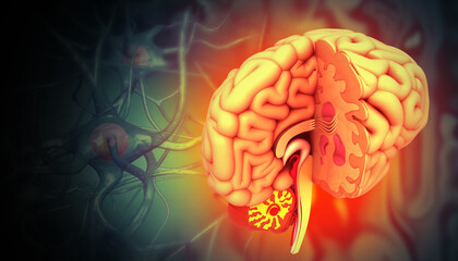Neurological diseases. Brain nerve cells and nervous system anatomy. 3d illustration