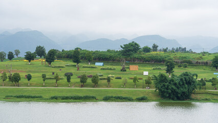 landscape with river and mountains