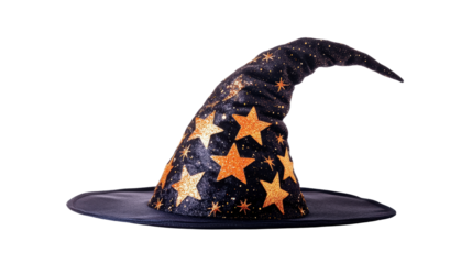 Halloween witch hat with glitter stars, Transparent background, PNG file